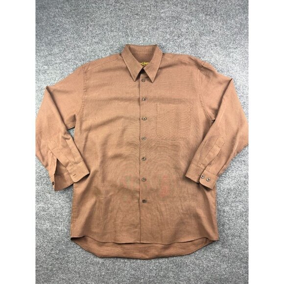 Jack Lipson Dress Shirt Men's Large Brown Long Sleeve Button Up Polyester - Picture 1 of 8